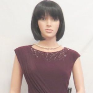 JESSICA HOWARD Wine Burgundy Cap Sleeve Beaded Stretch Dress 10P